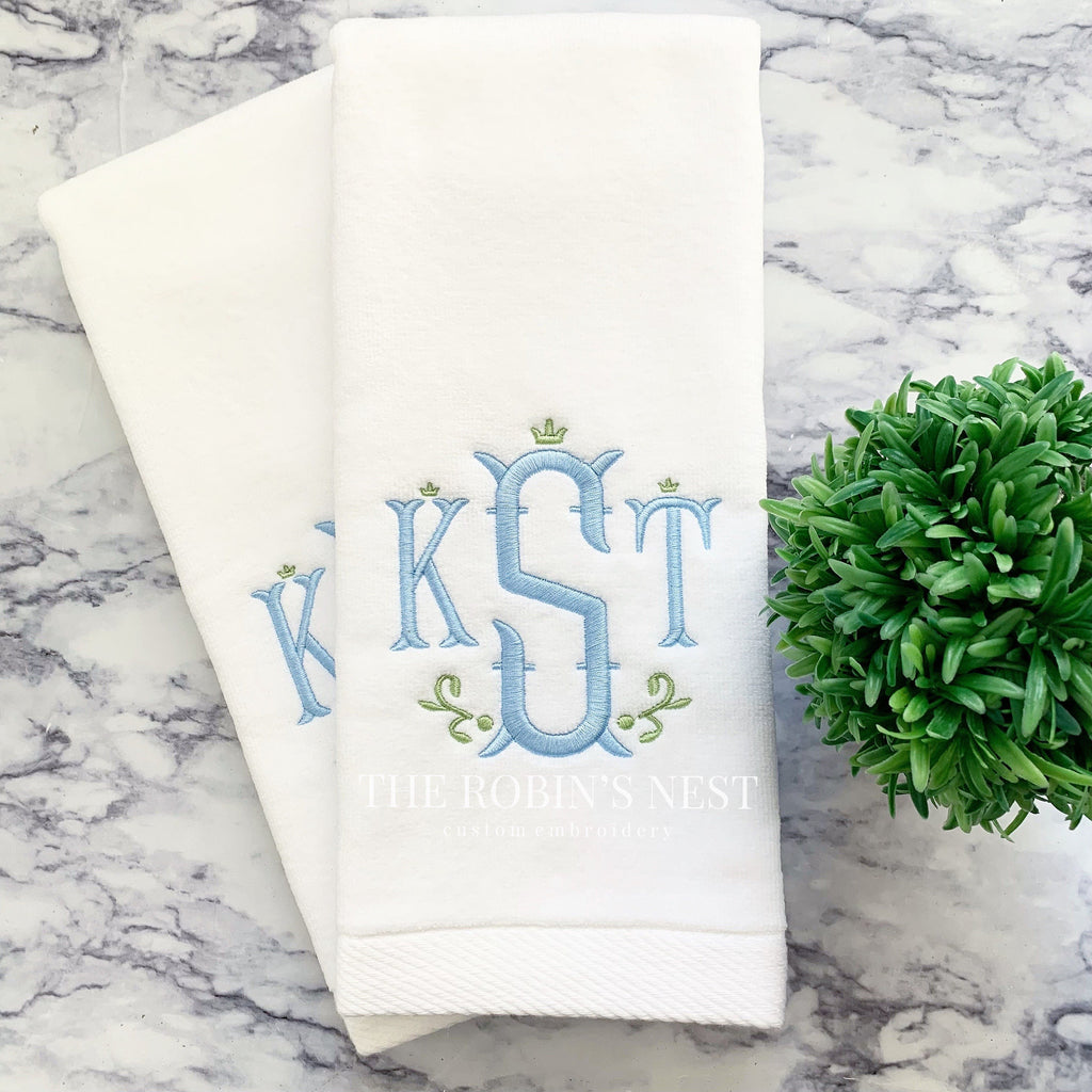 Embroidered Guest Hand Towels, Powder Room Needlepoint Towels