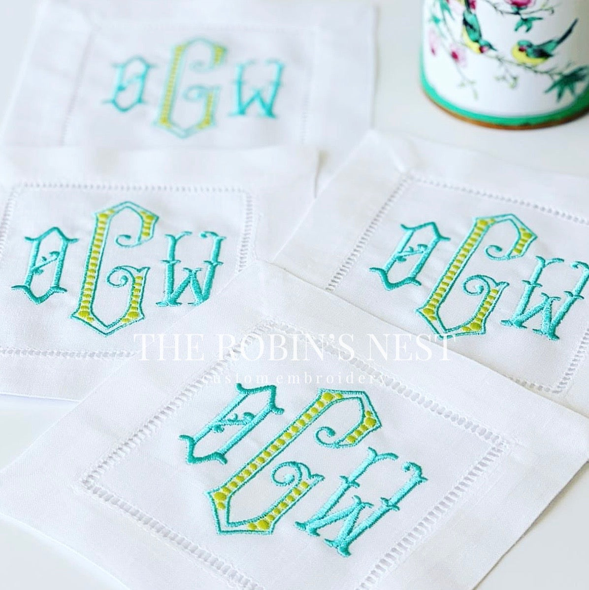 Florence Monogrammed Cloth Dinner Napkins - Set of 4 napkins