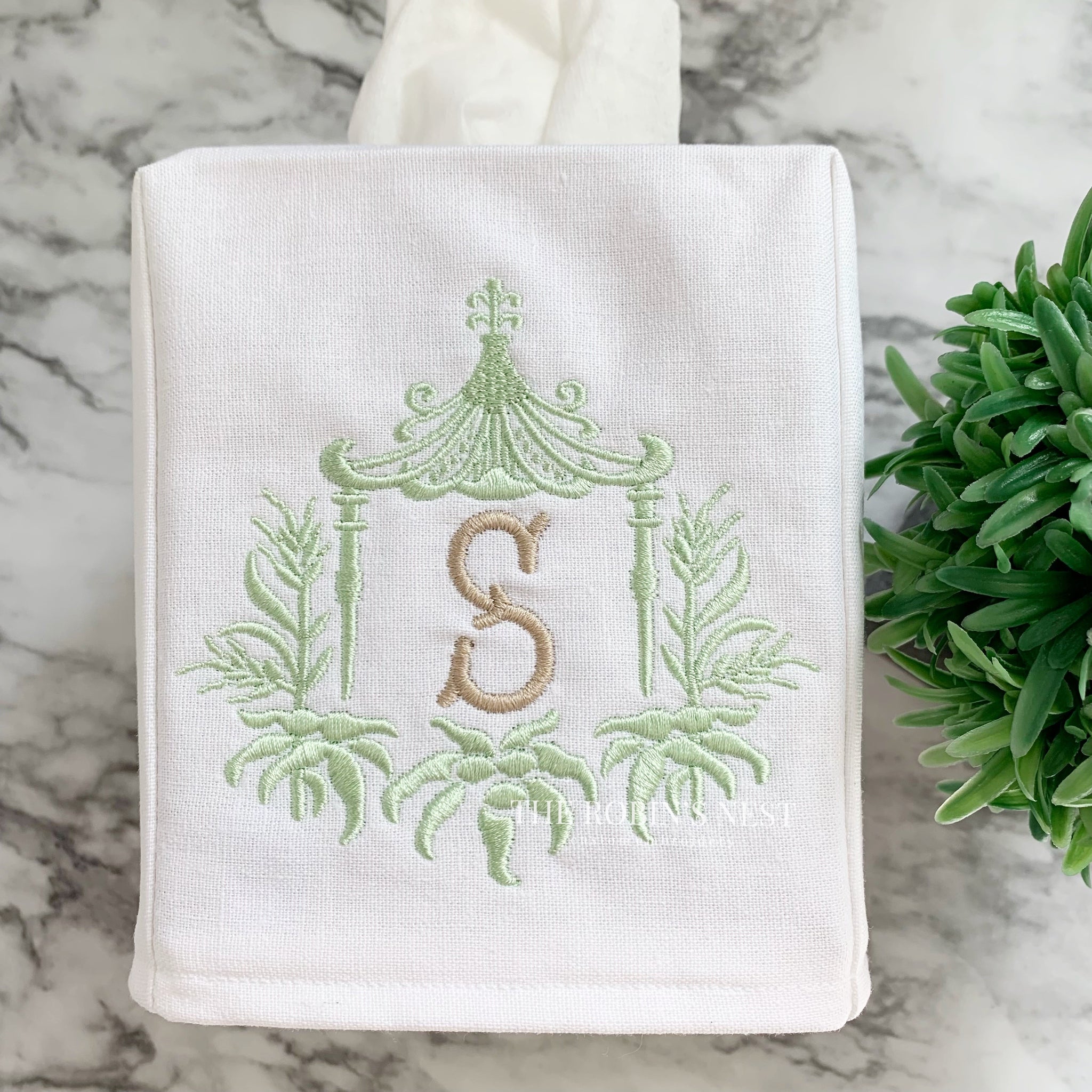 The Robin's Nest Embroidery Linen Tissue Box Cover