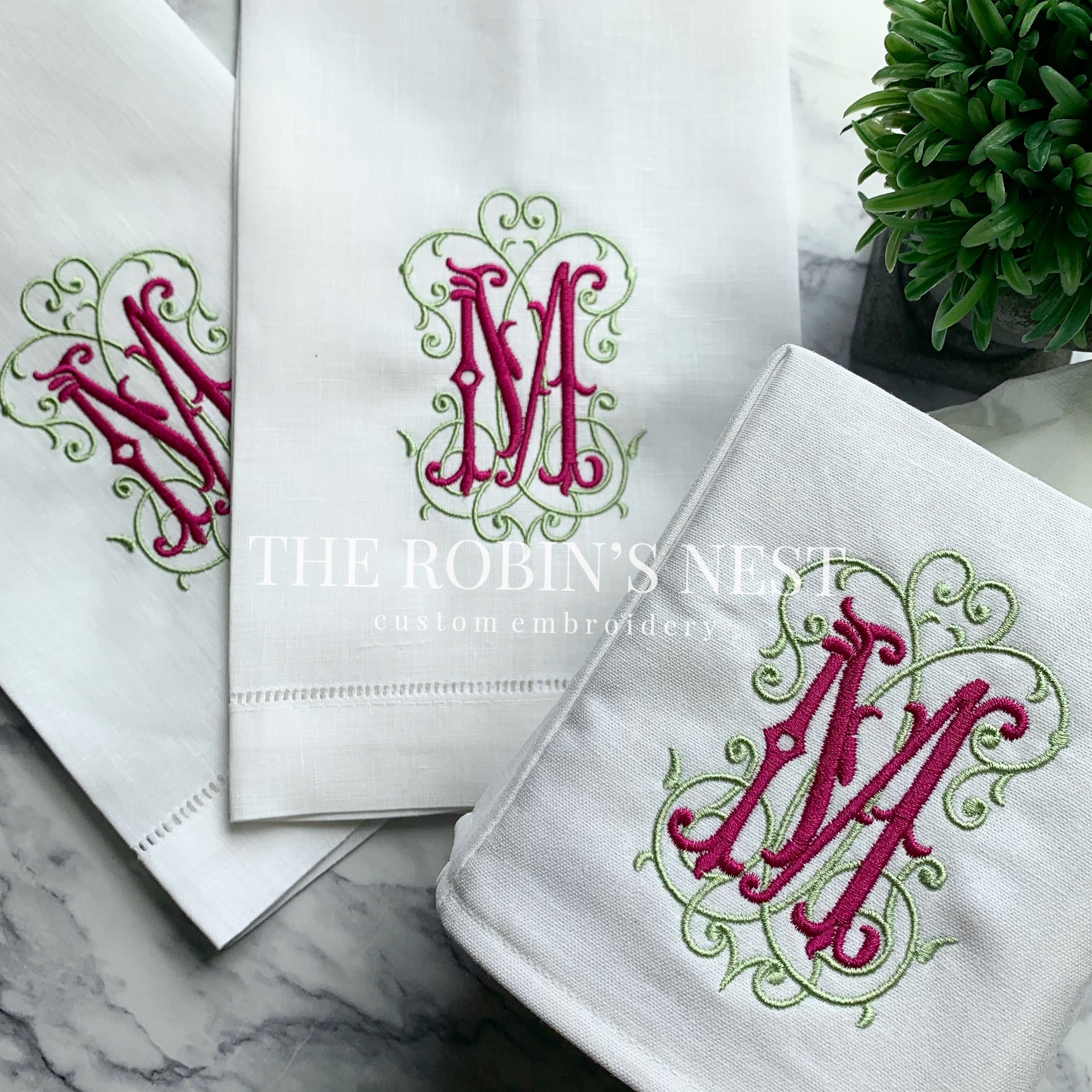 Monogrammed Ivoy Linen Hemstitch Tea Towel
