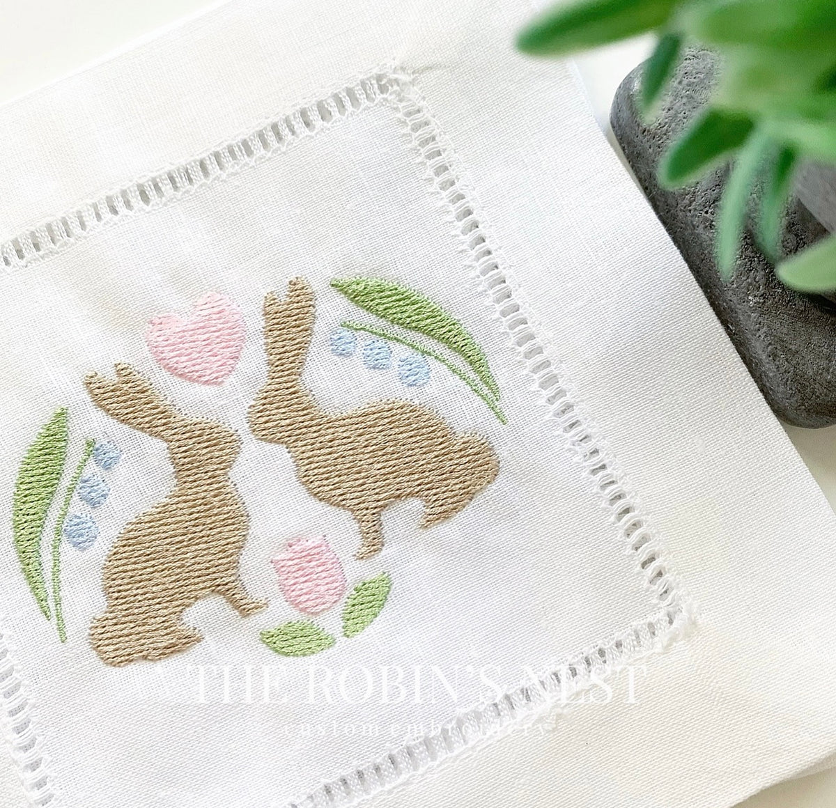 Linen/Cotton Blend Hemstitched Cocktail Napkins - Spring Bunnies – The ...